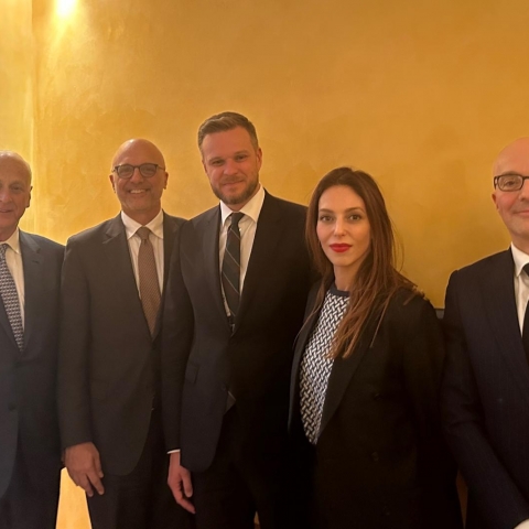 Ted Deutch, Simone Rodan-Benzaquen and DANIEL Schwammenthal met with Lithuanian Foreign Minister Gabrielius Landsbergis at the 59th Munich Security Conference (MSC) held February 17-19, 2023 in Munich.